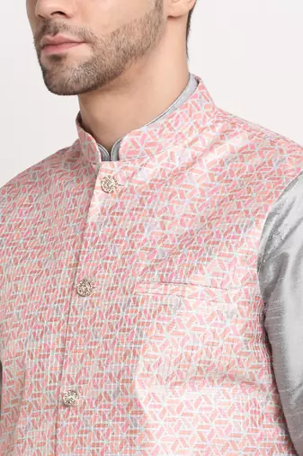 Men's Thread work sequence Pink Jacket Only