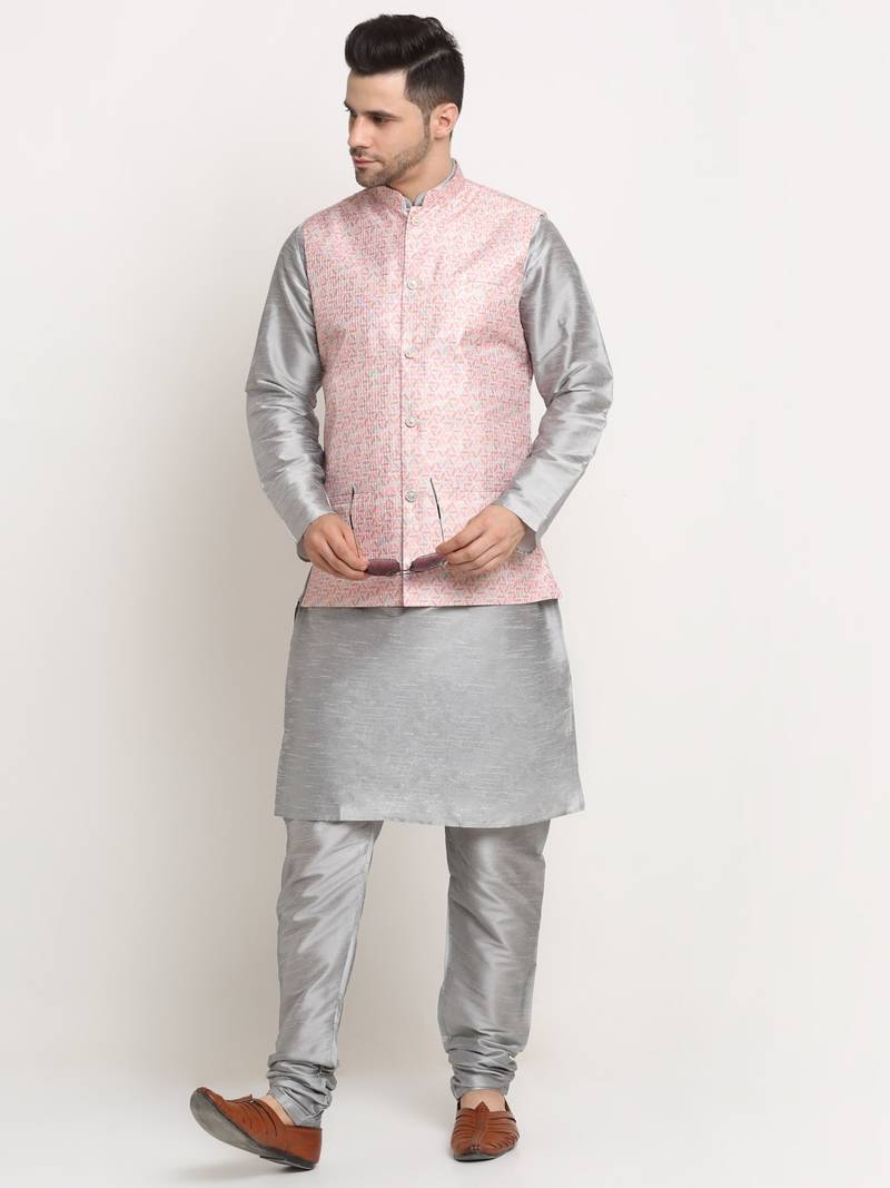 Men's Thread work sequence Pink Jacket Only