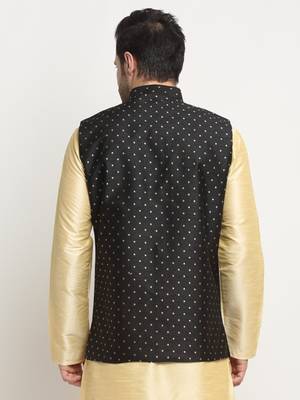 Men Silk Polka Printed Black Nehru Jacket Only 3