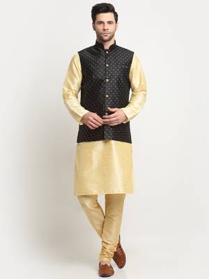 Men Silk Polka Printed Black Nehru Jacket Only 7