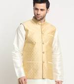 Men Silk Polka Printed Beige Nehru Jacket Only