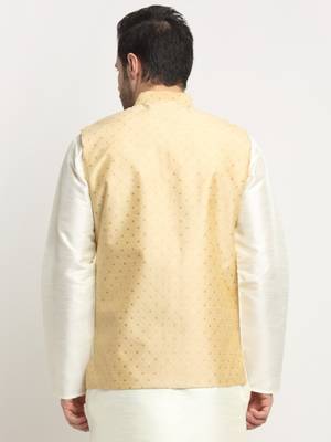 Men Silk Polka Printed Beige Nehru Jacket Only 3