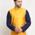Men Silk Polka Printed Yellow Nehru Jacket Only
