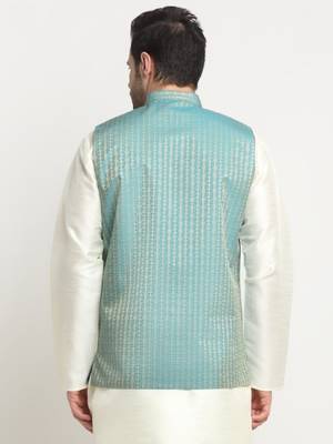 Men Woven Blue Nehru Jacket Only 3