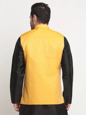 Men Woven Yellow Nehru Jacket Only 3