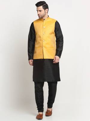 Men Woven Yellow Nehru Jacket Only 7