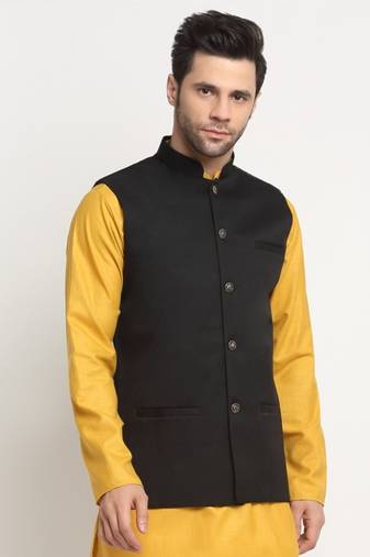 Men Twill Cotton Black Nehru Jacket Only
