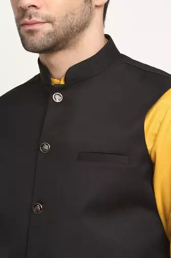 Men Twill Cotton Black Nehru Jacket Only