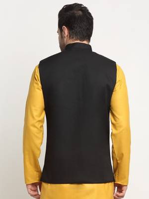 Men Twill Cotton Black Nehru Jacket Only 3