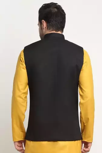 Men Twill Cotton Black Nehru Jacket Only