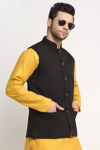 Men Twill Cotton Black Nehru Jacket Only