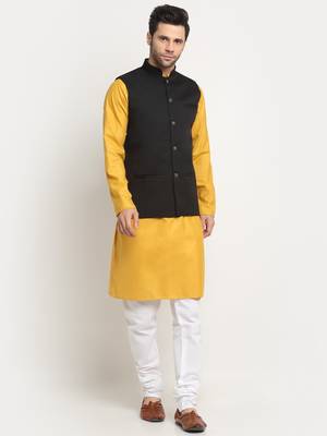 Men Twill Cotton Black Nehru Jacket Only 7