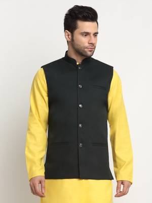 Men Twill Cotton Green Nehru Jacket Only 1