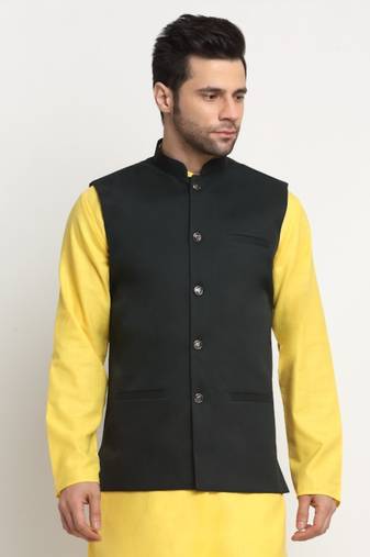 Men Twill Cotton Green Nehru Jacket Only