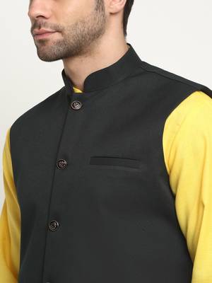 Men Twill Cotton Green Nehru Jacket Only 2