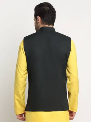 Men Twill Cotton Green Nehru Jacket Only 3