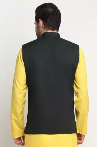 Men Twill Cotton Green Nehru Jacket Only