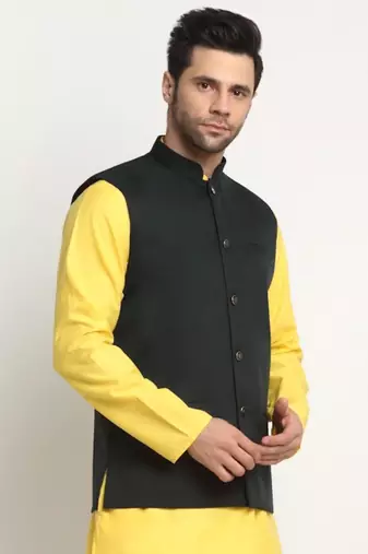 Men Twill Cotton Green Nehru Jacket Only