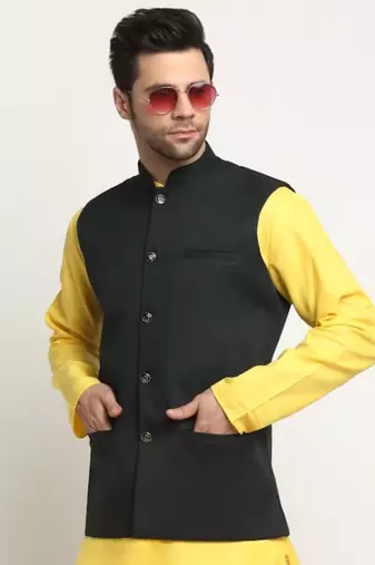 Men Twill Cotton Green Nehru Jacket Only