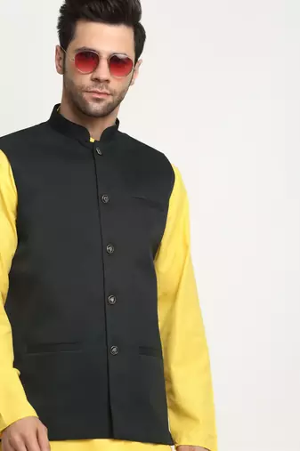 Men Twill Cotton Green Nehru Jacket Only