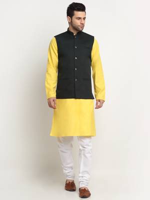 Men Twill Cotton Green Nehru Jacket Only 7