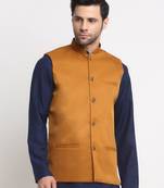 Men Twill Cotton Mustard Nehru Jacket Only