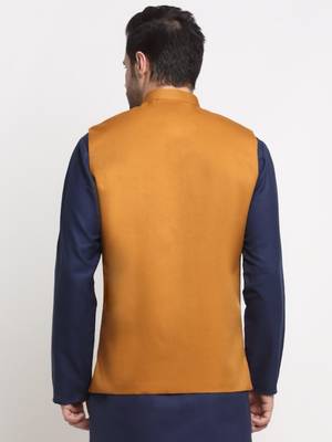 Men Twill Cotton Mustard Nehru Jacket Only 3