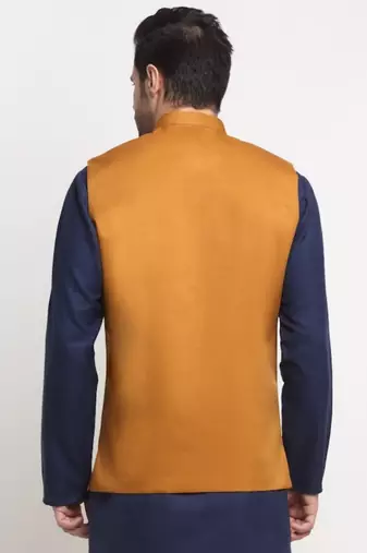 Men Twill Cotton Mustard Nehru Jacket Only