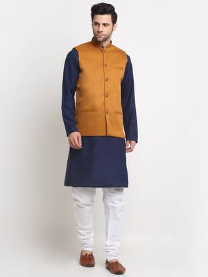 Men Twill Cotton Mustard Nehru Jacket Only 7