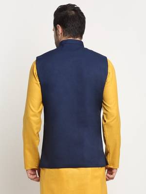 Men Twill Cotton Navy Blue Nehru Jacket Only 3