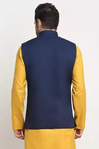 Men Twill Cotton Navy Blue Nehru Jacket Only
