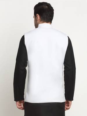 Men Twill Cotton White Nehru Jacket Only 3