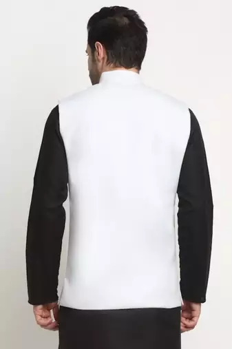 Men Twill Cotton White Nehru Jacket Only