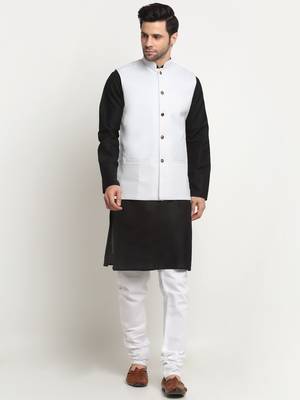 Men Twill Cotton White Nehru Jacket Only 7