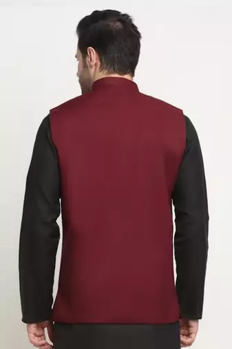 Men Twill Cotton Maroon Nehru Jacket Only