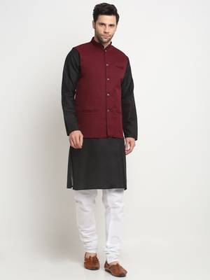 Men Twill Cotton Maroon Nehru Jacket Only 7