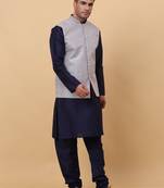 Men's Silk Striped Grey Waistcoat, Satin Lining Nehru Jacket Only