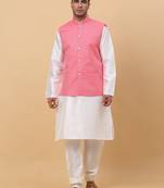 Men's Silk Striped Pink Waistcoat, Satin Lining Nehru Jacket Only