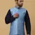 Men's Silk Blend Geometric Jacquard Blue Nehru Jacket