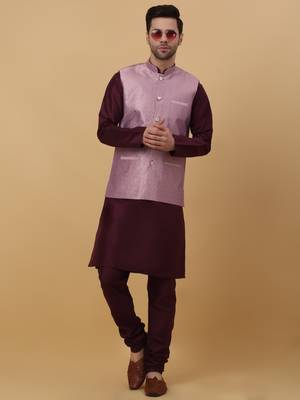 Men's Silk Blend Geometric Jacquard Pink Nehru Jacket 5