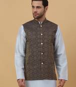 Men's Silk Blend Bandhani Jacquard Blue Nehru Jacket