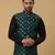 Men's Silk Blend Jacquard Gold Print Green Nehru Jacket
