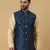 Men's Silk Blend Jacquard Sequenced Blue Nehru Jacket