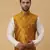 Men's Silk Blend Jacquard Sequenced Yellow Nehru Jacket