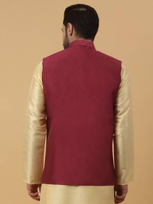 Men's Cotton Silk Sequenced Embroidered Maroon Nehru Jacket 3
