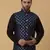 Men's Cotton Silk Sequenced Embroidered Floral Blue Nehru Jacket