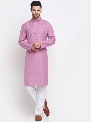 Men Cotton Check Pink Kurta with Pyjamas 1