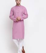 Men Cotton Check Pink Kurta with Pyjamas