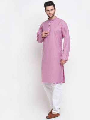 Men Cotton Check Pink Kurta with Pyjamas 2