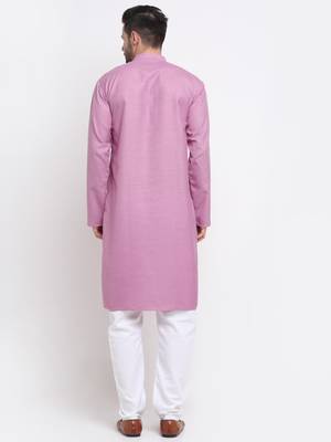 Men Cotton Check Pink Kurta with Pyjamas 3